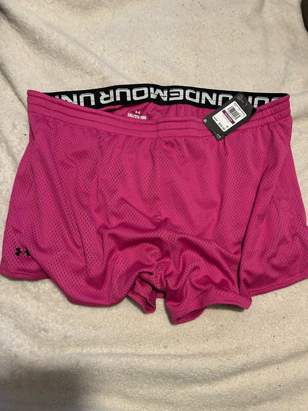 Under Armour Hot Pink Mesh Performance Shorts with Branded Waistband  pocket’s